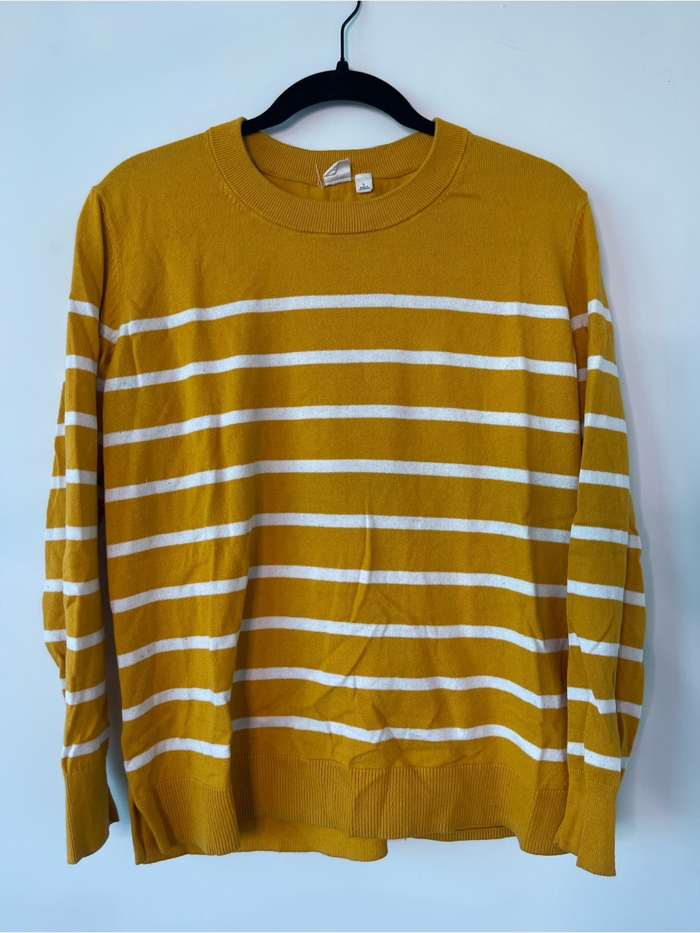 GAP Mustard Yellow and White Striped Crewneck Sweater